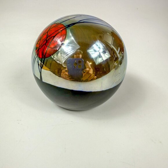 Correia Studios Red Sun & Birds Iridescent Art Glass Paperweight - Picture 4 of 7